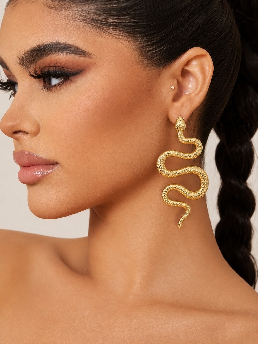 Snake Statement Earrings in Gold Like New